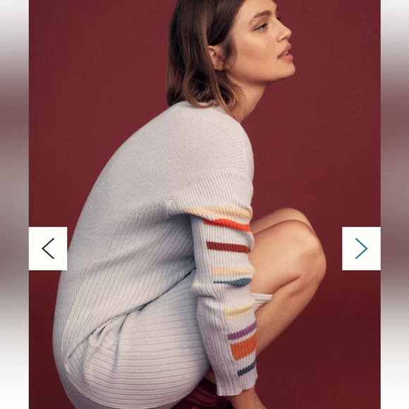 NWT Daily Practice Anthropologie Gray Stripe Long Sleeve Lounge Sweater Dress L - Picture 2 of 4